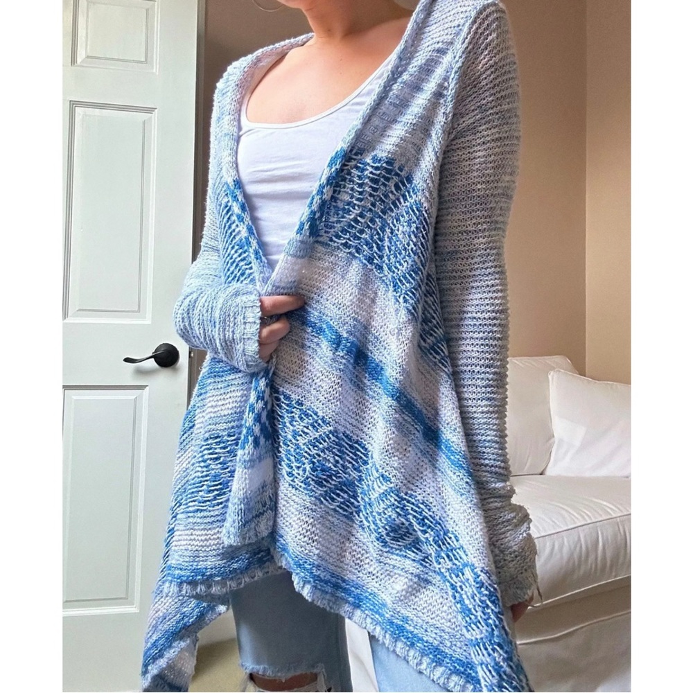 Hollister Y2K Loose Fit Duster Cardigan Blue & White Womens XS/S